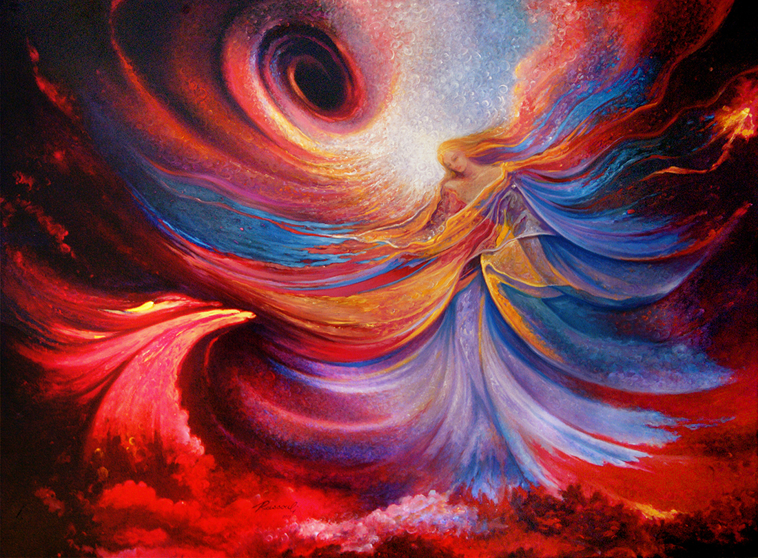 Print of cosmic paintings by mystic artist Rassouli